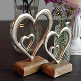 WHW Whole House Worlds Eternity Double Heart Figurines, Set of 2, Hand Cast Aluminum. Mango Wood Gallery Base, 7.75 and 6 Inches WHW Whole House Worlds