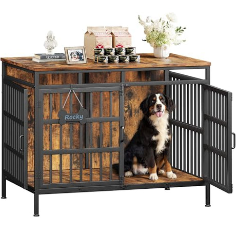 Linvivon 47 Inch Dog Crate Furniture, Heavy Duty Dogs Kennel for Small Medium Large Dogs, Double Doors Indoor Decor Pet House Cage, Anti Escape Wooden Dog Cage with Name Tag End Table, TV Stand, Brown Linvivon