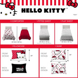 Franco Collectibles Hello Kitty Polka Dot Bedding 5 Piece Super Soft Comforter and Sheet Set with Sham, Twin, (Official Licensed Product) Franco