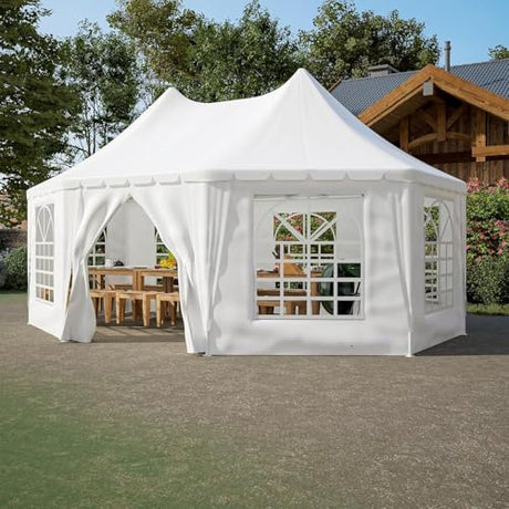 20x15 FT Heavy Duty Party Tent, Waterproof White Wedding Tent with 1 Door & 7 Windows, UV Protection Outdoor Event Canopy Gazebo for Parties, Picnics, Commercial Use dafrigic