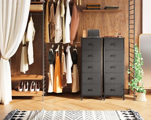 AODK Dresser for Bedroom with 5 Storage Drawers, 48" Tall Dresser Chest of Drawers Fabric Dresser with Sturdy Steel Frame, Black AODK