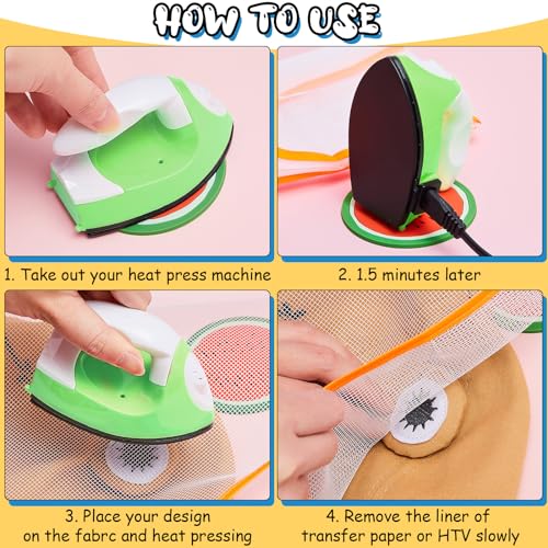 Honoson Mini Craft Iron, Small Portable Heat Press Heat Transfer Machine with Mesh Cloth Pressing Cloth Pad Silicone Pad, Charging Base Accessories for T Shirt Shoe DIY Bag(Green) Honoson