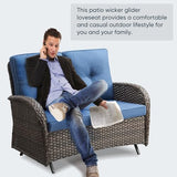 Belord 6 Piece Patio Conversation Sets - Wicker Patio Furniture Sets with Outdoor Swivel Rocker Chairs, Glider Loveseat Perfect for Patio Deck Backyard, Brown Wicker Blue Cushion Belord