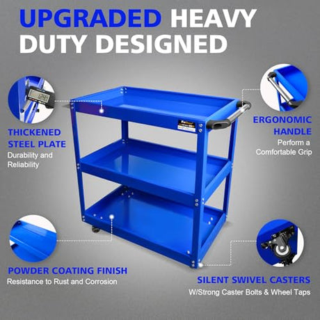 FITHOIST 3-Tier Rolling Tool Cart, Thickened 440LBS Metal Mechanic Tool Cart on Wheels, Heavy Duty Rolling Carts with Wheels, Utility Service Carts for Mechanics Garage Warehouse Workshop Repair Shop FITHOIST