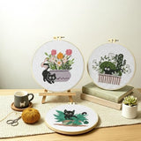 3 Pack Cross Stitch Kits for Beginners,Cute Cat Stamped Cross Stitch Kits for Adults with Embroidery Hoop,Plant Embroidery Kit 11CT Easy Partial Cross-Stitch Arts and DIY Crafts for Adults Home Decor