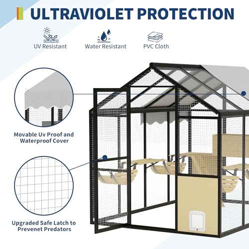 Large Outdoor Cat Enclosure for Multiple Cats - Weatherproof Catio with UV Cover, Platform & Side Door Garvee