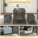 DWVO 3-Piece Dining Table Set for 4-6 People with 2 Benches, 63" Dining Room Table, Industrial Rectangular Dining Room Table Set with Storage for Kitchen, Dining Room, Grey DWVO