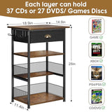 Hongtamoya 4-Tier AV Media Stand with Drawer, Video Game Console Shelf with 2 Hooks, Audio Rack Tower Perfect for/Xbox/ PS5/Switch/Game Consoles/DVD/Record Player/Projector/Sky Box/TV Accessories Hongtamoya
