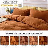NEXHOME PRO Terracotta Burnt Orange Duvet Cover Set Queen Size Linen Textured Organic Natural 100% Washed Cotton Duvet Cover Caramel 3 Pieces Bedding Set with Zipper Closure Soft (No Comforter) NEXHOME PRO