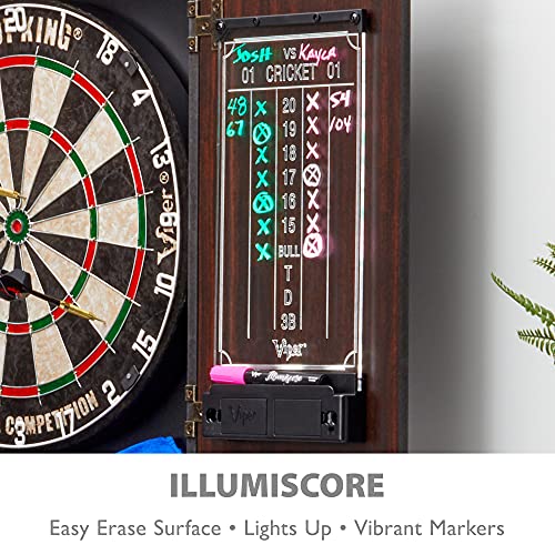 Viper by GLD Products Vault Deluxe Dartboard Cabinet with Shot King Sisal Dartboard and Illumiscore Scoreboard, Wood Viper