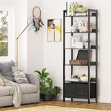 Furologee 6-Tier Industrial Bookshelf with 2 Drawers - Black Oak Tall Bookcase for Home Office and Bedroom Furologee