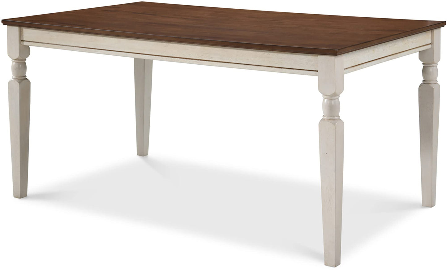 Finch Provence Farmhouse Table, Two-Toned Wood with Turned Legs, Traditional Rustic Furniture Decor for Kitchen or Dining Room, 60" Inch Tabletop, White, 60D x 35.86W x 29.72H in - WoodArtSupply