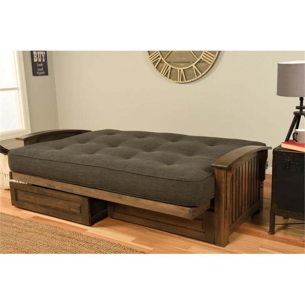 Kodiak Furniture Washington Queen Size Futon Frame with Storage Drawers - Wood Futon Frame with Mattress Included in Mocha Brown Color Kodiak Furniture