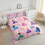 jejeloiu Kids Magical Princess Bedding Set Full Size Pink Castle Duvet Quilt for Boys Girls Teens Bedroom Decor Fairy Comforter Set Dreamy Breathable Soft Lightweight Microfiber 3Pcs jejeloiu