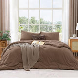 WRENSONGE Queen Comforter Set - 3 Pieces Prewashed Brown Comforter Soft Lightweight for All Seasons,Down Alternative Comforters Queen Size with 2 Pillow Shams WRENSONGE