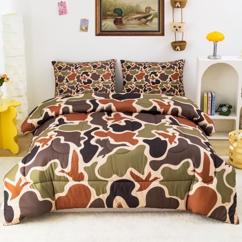 CKOU CCOO Duck Camo Bedding Set Twin Size for Boys,Green Camouflage Comforter Set,Duck Hunting Bed Sets,Camo Bedroom Decor for Teens Kids CKOU CCOO