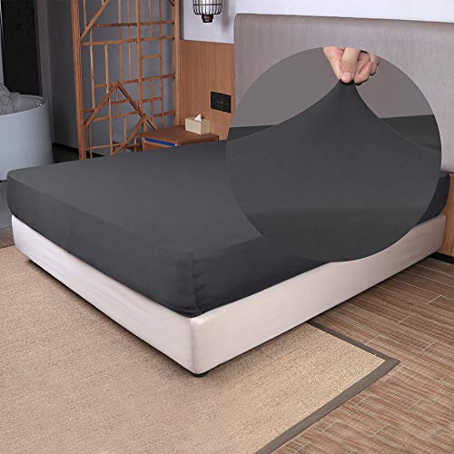 Stretch Twin Size Fitted Sheet Only - 4 Way Stretchy Jersey Knit, Snug Fit for Twin & XL Mattress(Standard/RV, Deep/Shallow), Non Slip, Cozy T-Shirt Soft & Comfortable - Dark Gray N&Y HOME