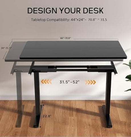 NICECOZY Dual Motor Electric Standing Desk Frame, Height Adjustable Table Legs for Max 44″ x 70.8″ Desktop with 330lbs Capacity, Ergonomic Sit Stand Up Desk Base for Home Office, Black Frame Only NICECOZY