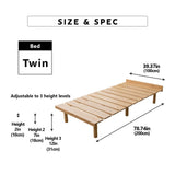 EMOOR Wood Slatted Floor Bed Frame OSMOS Twin for Japanese Futon Mattress Solid Pine (Retro-Brown), Height Adjustable (2/7/12in) Tatami Mat EMOOR