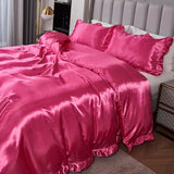 Silk Like Satin Bedding King Hot Pink Duvet Cover Set Soft Silky Ruffle Comforter Cover Sexy Hotel Silky Bedding Sets 1 Duvet Cover 2 Pillowcases (King, Hot Pink)… Bedding_Dreamer