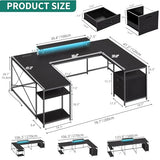 YITAHOME U Shaped Desk with Power Outlets & LED Lights, 79" Reversible L Shaped Desk with Drawers, Corner Computer Desk Office Desk with Monitor Stand & Storage Shelves, Black YITAHOME