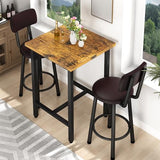 Recaceik 3 Piece Pub Dining Set, Modern bar Table and Stools for 2 Kitchen Counter Height Wood Top Bistro Easy Assemble for Breakfast Nook Living Room Small Space Restaurant, Rustic Brown 24” Recaceik
