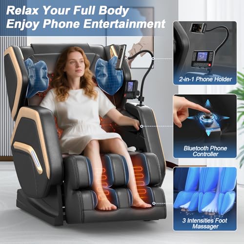 NAGLIFOR Massage Chair Full Body, Zero Gravity Massage Chair 2026 for Back Fatigue with 10 Fixed Rollers, Heating, Airbags, Phone Controller, Bluetooth Speaker, Nightlights for Living Room, Bedroom NAGLIFOR