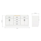 ARIEL Double Bathroom Vanity Base Cabinet 72" White, Double Sink Configuration, 4 Soft Closing Doors, 6 Full Extension Dovetail Drawers, Toe Kick, Matte Black ARIEL