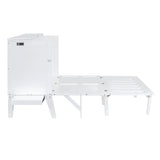 Ball & Cast Queen Size Murphy Bed Chest,Cabinet Hideaway Bed with USB Port and Removable Shelves on Each Side,Wood Wall can be Folded,Platform Bedframe for Kids Bedroom,Student Dorms,White Ball & Cast