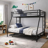 Nuturelly Metal Bunk Bed Twin Over Full with Trundle, Heavy Duty Steel Frame Bunk Bed Frame with Safety Guardrails & Ladder, Space Saving 3 Beds for Kids, Teens, Dorm, Black Nuturelly
