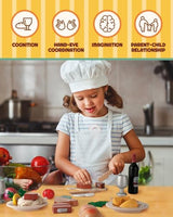 RRIBOUDWAN Wooden Play Food Toys, Food Pretend Playset Include Four Kinds of Steak, Pasta, Red Wine, Wine Glass, Vegetable Salad, Steak Dinner Game for 3+ Years Old Children RRIBOUDWAN