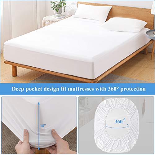 King Waterproof Mattress Protector - Noiseless, Breathable, Machine Washable Fitted Mattress Cover with Deep Pocket up to 5”-21”（White） Softhour