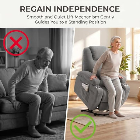 Flamaker Power Lift Chair Massage Recliner Chairs for Elderly - Ergonomic Design with Cup Holders & Side Pockets, Remote Control (Gray) Flamaker