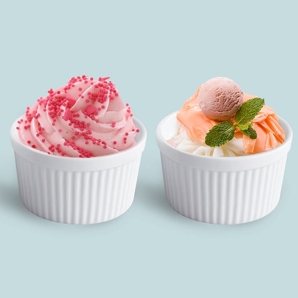 Cinf White 14 oz Set of 4 Souffle Dishes Ramekins Oven Microwave Safe Bowls Creme Brulee Set Sauce Cups for Baking Cooking Dessert Porcelain Pudding Cups Cinf