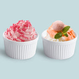 Cinf White 14 oz Set of 4 Souffle Dishes Ramekins Oven Microwave Safe Bowls Creme Brulee Set Sauce Cups for Baking Cooking Dessert Porcelain Pudding Cups Cinf
