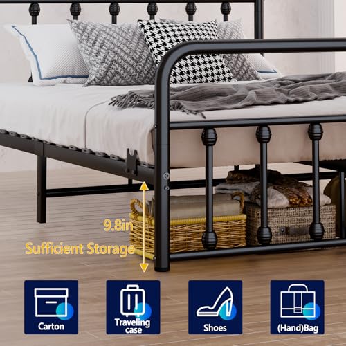 erosoei Metal Full Single Bed Frame with Storage Space, 74.8" in Steel Bed Frame with Protective Foot Pads, Strong Bearing Capacity Full Size Bed, Easy Assembly, Underbed Storage Space（43.3 inch） erosoei