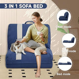 CITTANEO Folding Sofa Bed Set of 2, Convertible Floor Sofa with 6-Position Adjustable Backrest, Metal Frame and Handle, Futon Floor Couch for Dorm, Bedroom, Apartment, Navy Blue CITTANEO