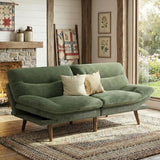 Marsail Futon Sofa Bed, 66” Futon Couch with Adjustable Backrest & Armrests, Convertible Small Sleeper Sofa Bed for Small Apartments, Study Room, Office, Corduroy Loveseat, Olive Green Marsail