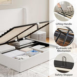 Jocisland Queen Size Bed Frame Lift Up Storage Bed Linen Upholstered Bed Frame with Hydraulic Storage/Wingback Headboard/No Box Spring Needed/White Jocisland