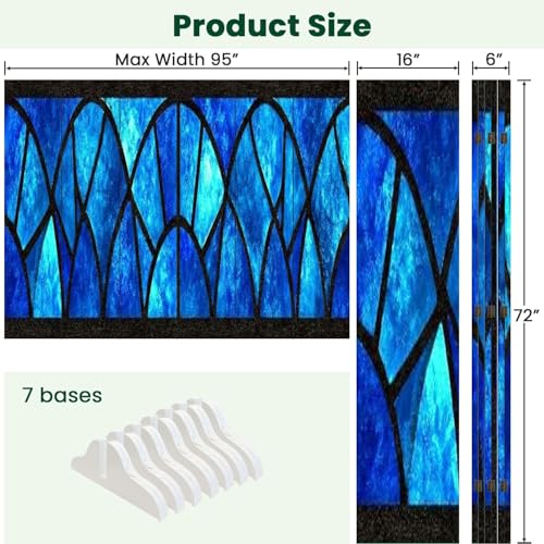6 Panels Folding Screen Room Divider Blue Stained Glass Window Seamless for Modern Design Luxury Interior Canvas Screen Room Separator Freestanding Protective Decorative Divider Privacy Partition VETEB
