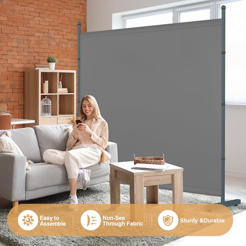 Yettsoy 6FT Extra Thick Single Panel Room Divider, Heavy Duty Privacy Partition Screen Wall Divider for Room Separation, Freestanding 71" W Room Divider Panel for Dorm Studio Office, Grey Yettsoy