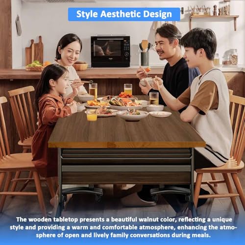 Folding Conference Room Tables,55" Flip Top Seminar Conference Tables,Foldable Meeting Table with Silent Wheels,Office Rolling Modular Meeting Room Table Mobile Training Tables (Walnut, 4 pack) Vlemkk