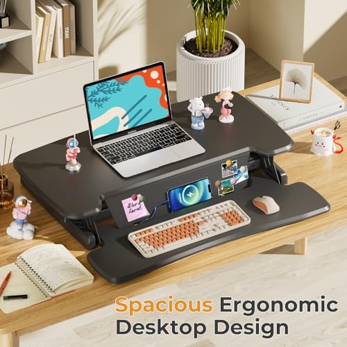 JOY worker Standing Desk Converter, 32" Height Adjustable Sit Stand Up Desk Riser with Keyboard Tray & 6 Fridge Magnets, Desktop Workstation Riser for Home Office Computer Laptop, Black JOY worker