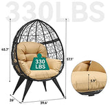 YITAHOME Egg Chair Wicker Outdoor Indoor Oversized Large Lounger with Stand Adjustable Leveling Feet Cushion Egg Basket Chair 350lbs Capacity for Patio, Garden Backyard Balcony, Beige
