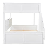 RuiSiSi Full XL Over Queen Bunk Bed with Storage, Modern Wood Queen Bunk Bed with Storage Cabinets and USB Ports for Kids Teens Adults, Space-Saving with Ladder, Guardrail, Antique White RuiSiSi