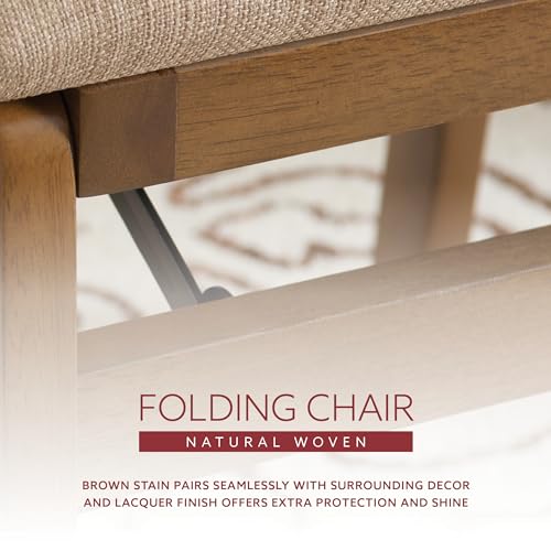 Linon Bennett Natural Folding Chair with Woven Rope Back and Linen Upholstered Seat Set of 2 Linon