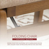 Linon Bennett Natural Folding Chair with Woven Rope Back and Linen Upholstered Seat Set of 2 Linon