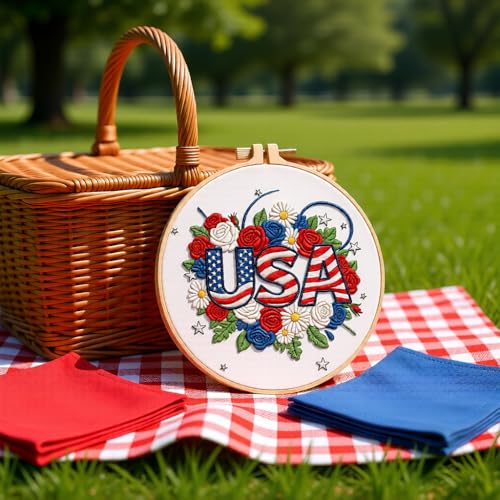 Embroidery Kit for Beginners & Adults Starter Kit, Cross Stitch Kits,DIY Hand Embroidery Needlepoint Set with Hoop, Pre-Printed Fabric, Threads and Instructions (USA)