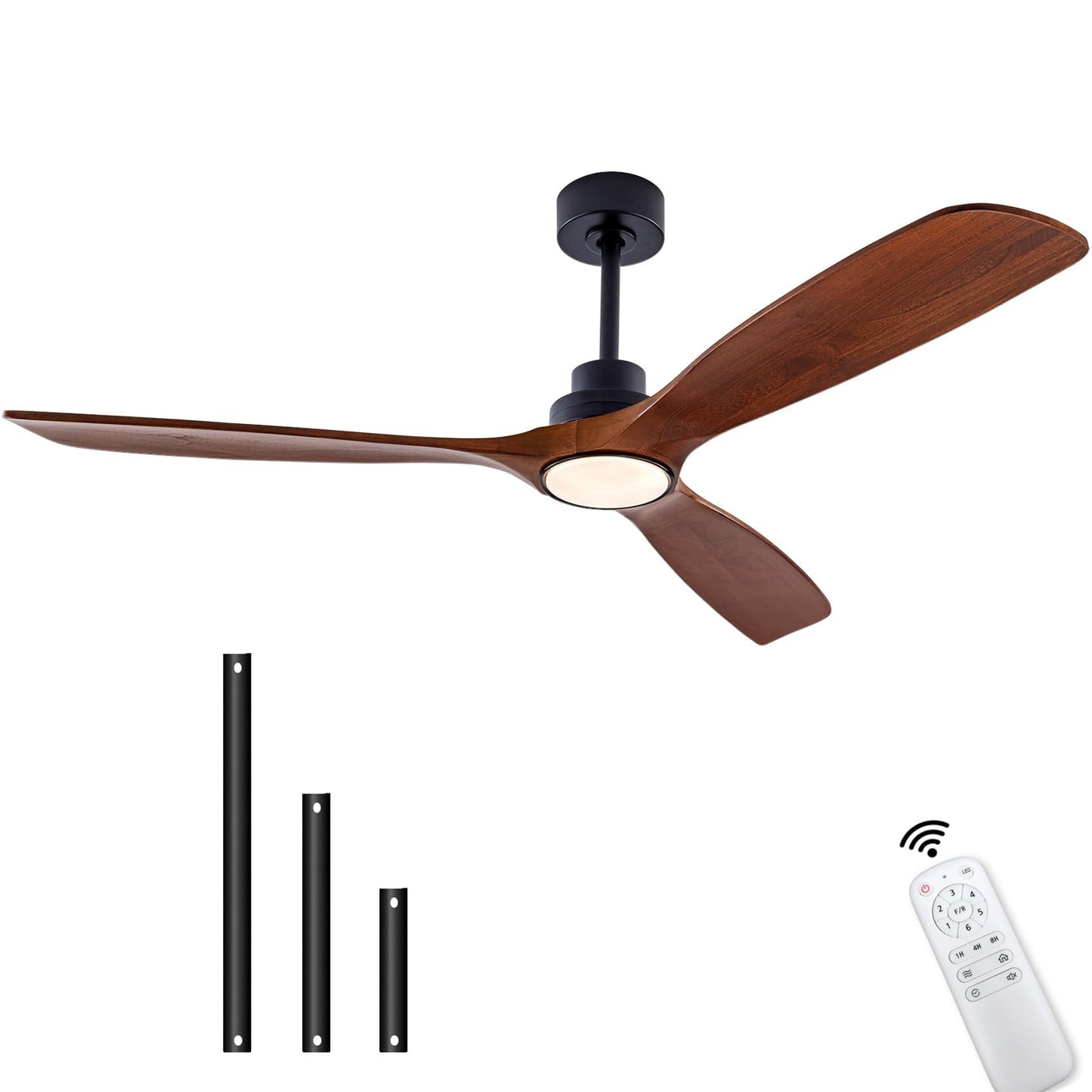 QUTWOB 60" Wood Ceiling Fan with Lights Remote Control,Quiet DC Motor 3 Blade Ceiling Fans for Patio Living Room, Bedroom, Office,Indoor Outdoor(Black+Walnut)