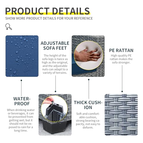 Lviden 4 Piece Wicker Patio Furniture Sets Outdoor Conversation Set PE Rattan Sectional Sofa Couch with Storage Table and Royal Blue Cushions Lviden